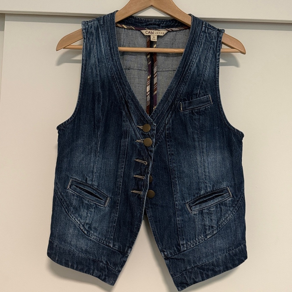 CAbi Dark Blue Denim Vest - Women's Button-Front Waistcoat